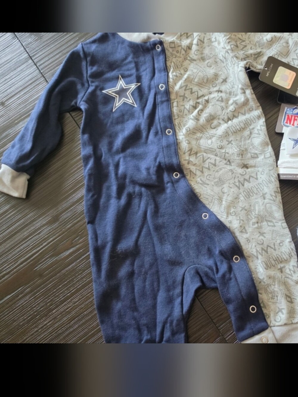 NFL COWBOYS Infant Navy & Gray Snap Romper With Assesories